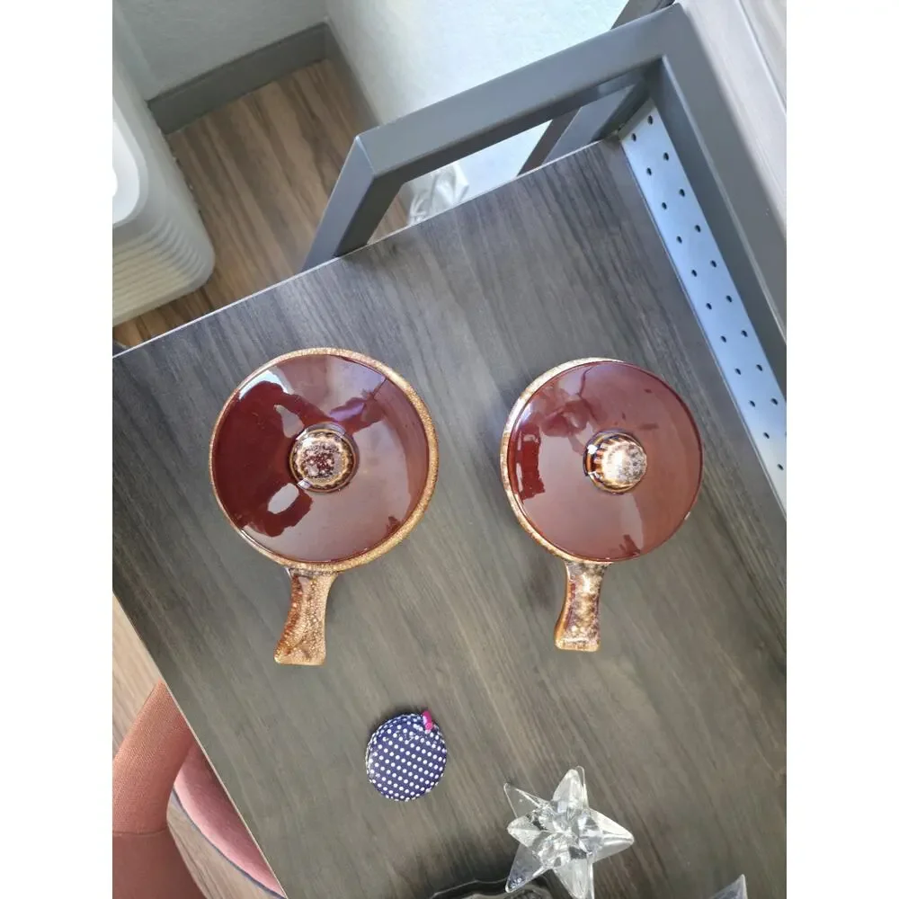 Vtg 60s Hull Oven Proof Brown Drip Glaze Soup Bowl & Lid Set Of 2